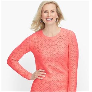 NWT Talbots Pointelle Crewneck Sweater Coral Pink